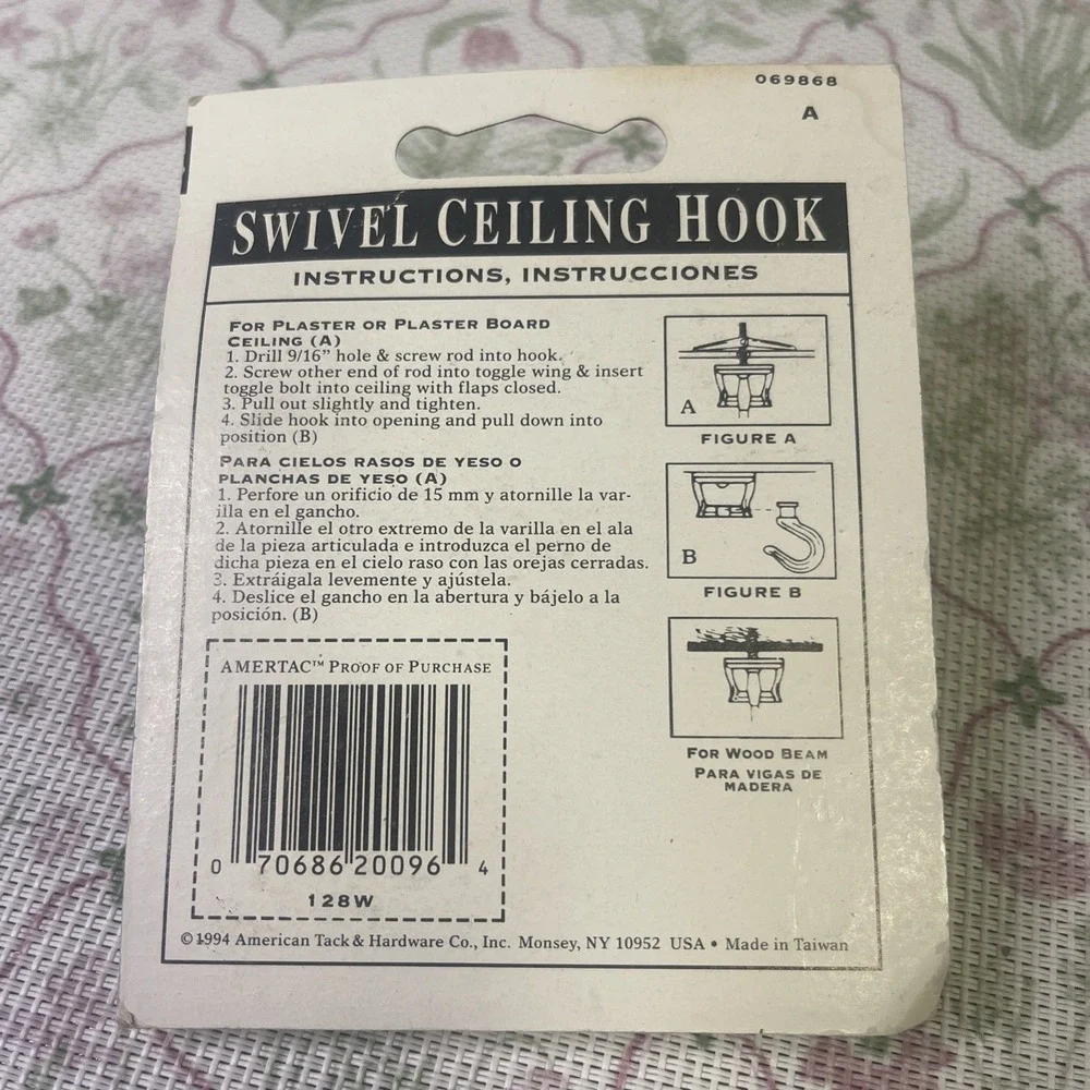 Vintage AmerTac Swivel Ceiling Hook 128W 1994 White‎ Hanging Planters NOS
